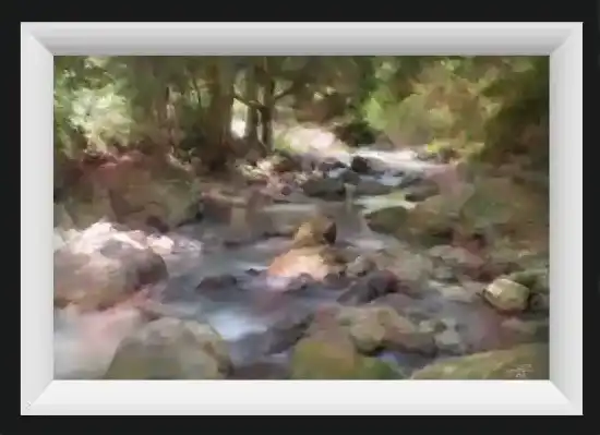 Landscape illustration the flowing stream through the rocks.