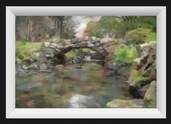 Landscape illustration of the soft lazy stream under the bridge.