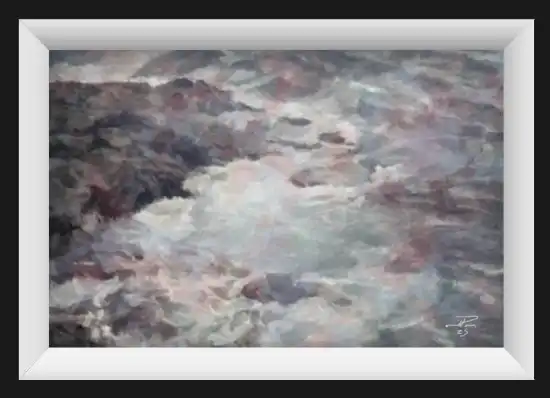 Seascape illustration, the ocean rolling over the rocks.